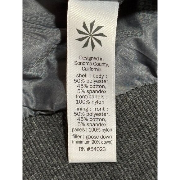 Athleta Womens XXS Gray Hooded Puffer Jacket Knit Sleeves & Asymmetrical Zipper - Picture 10 of 11